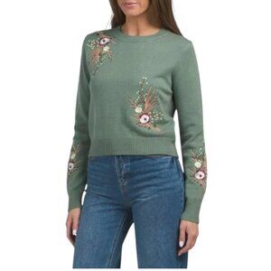 NANCY YANG Green Floral Sweater